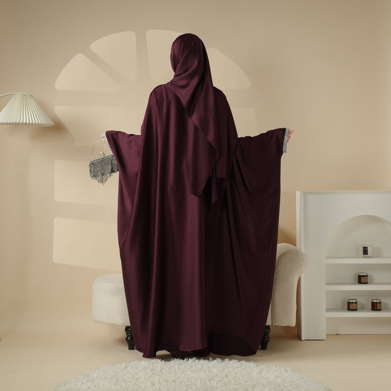 Archive Piece Abaya With Satin Shirt And Rhinestone Trousers - MP002 (Size M Only) - Mariam's Collection