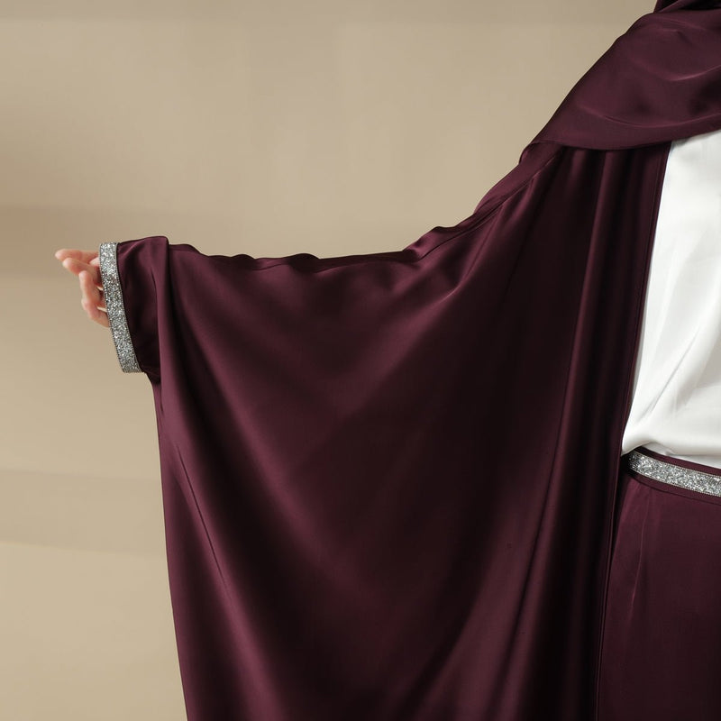 Archive Piece Abaya With Satin Shirt And Rhinestone Trousers - MP002 (Size M Only) - Mariam's Collection
