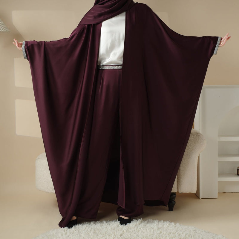 Archive Piece Abaya With Satin Shirt And Rhinestone Trousers - MP002 (Size M Only) - Mariam's Collection