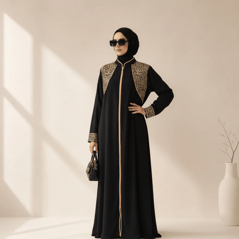 Gold Rope Embroidered Open Abaya – Archive Black Abaya