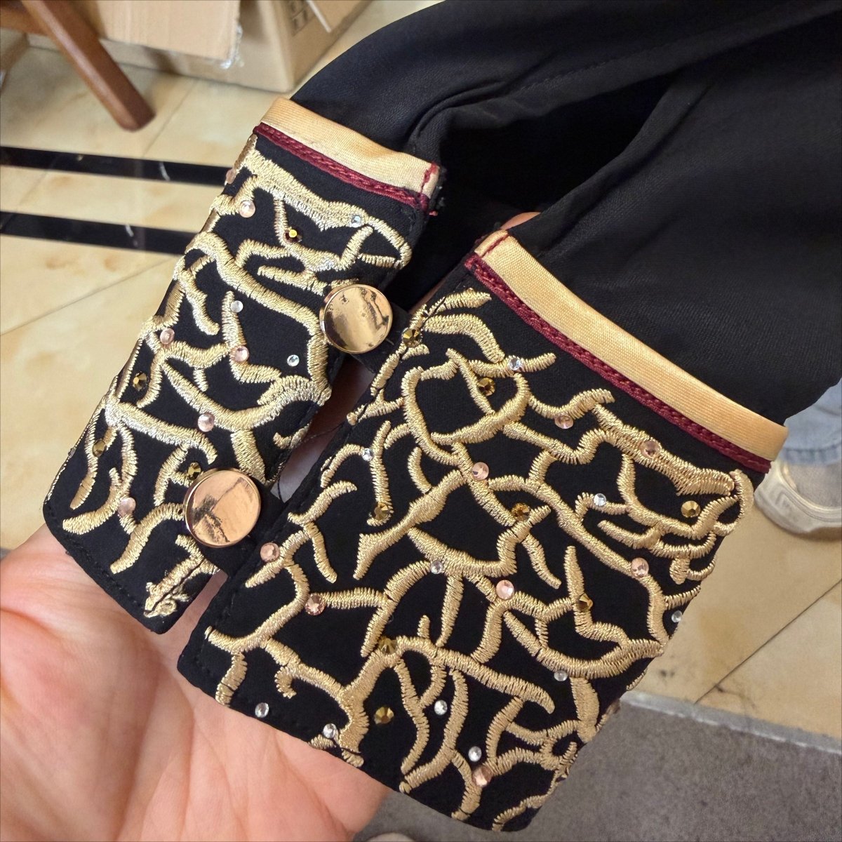 Archive Piece Black Gold Rope Embroidery Open Abaya - MP061 (Size XL Only) - Mariam's Collection