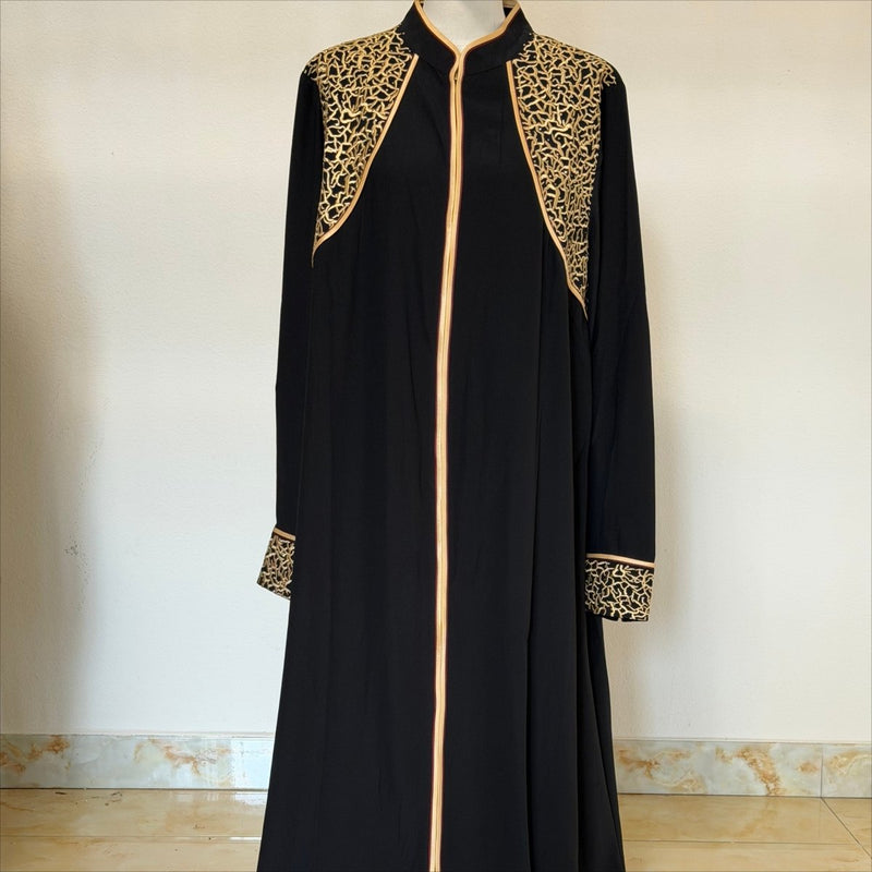 Gold Rope Embroidered Open Abaya – Archive Black Abaya