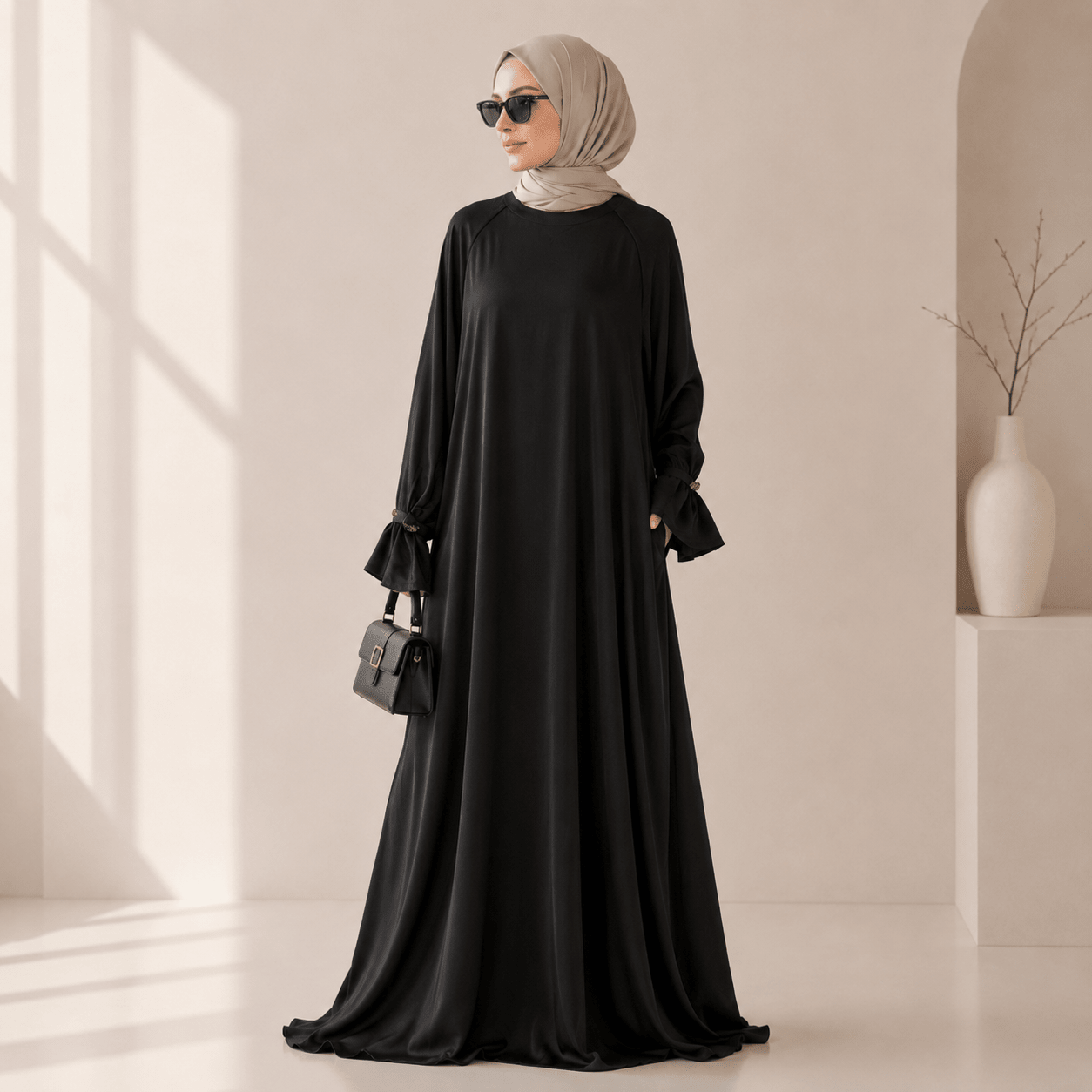 Archive Piece Black Jewel Button Cuff Pullover Abaya - MP064 (Size XL Only) - Mariam's Collection