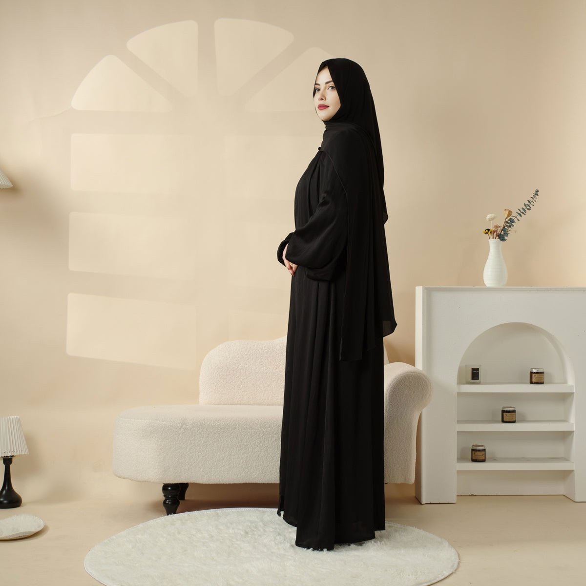 Archive Piece Crinkle Crepe Abaya 3-Piece Set - MP025 (Size M Only) - Mariam's Collection