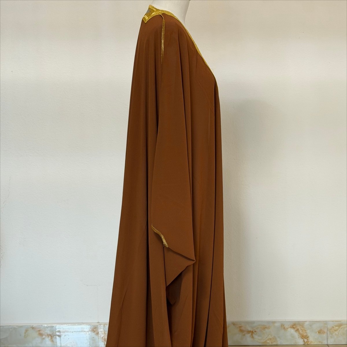 Archive Piece Gold Geometric Embroidered Batwing Open Abaya - MP056 (Size L Only) - Mariam's Collection