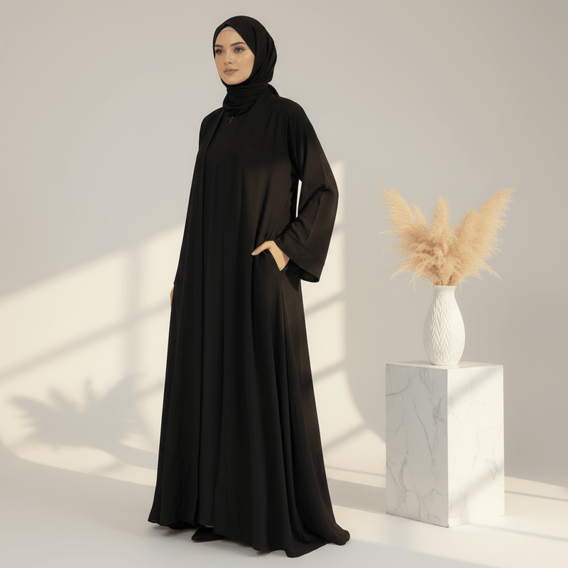 Archive Piece Ice Silk Crepe Open Abaya 2-Piece Set - MP014 (Size XXL Only) - Mariam's Collection