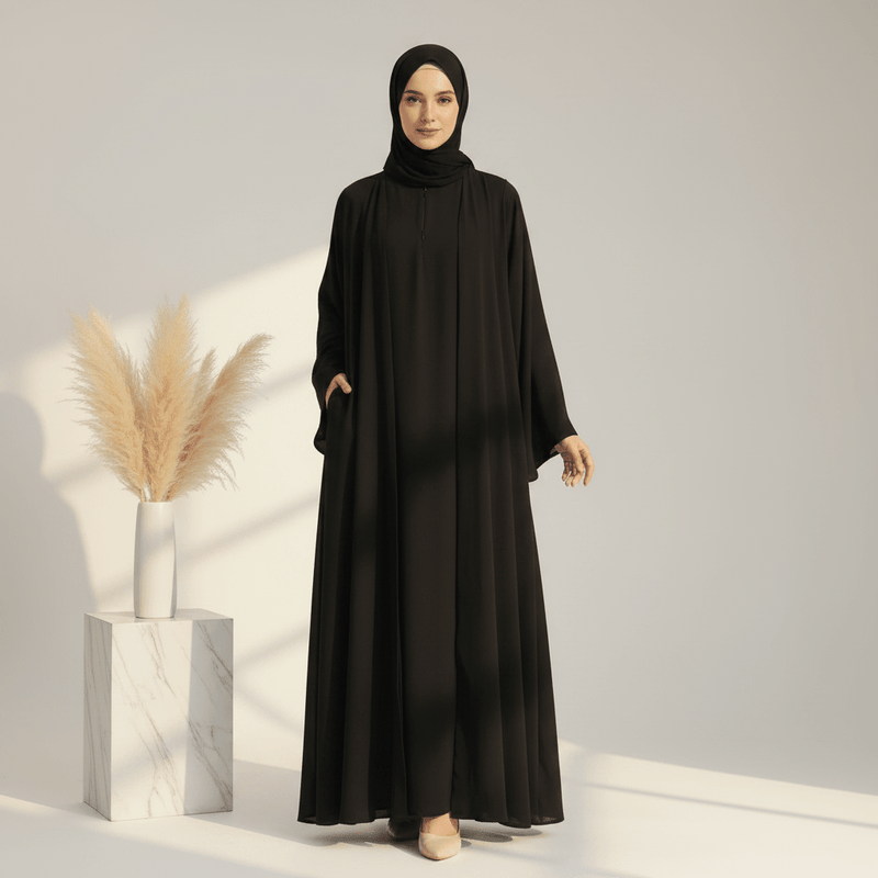 Archive Piece Ice Silk Crepe Open Abaya 2-Piece Set - MP014 (Size XXL Only) - Mariam's Collection