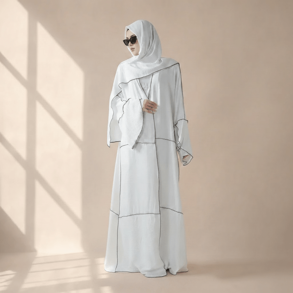 Archive Piece Ice Silk Crepe Splicing Open Abaya 3-Piece Set - MP032 (Size M Only) - Mariam's Collection