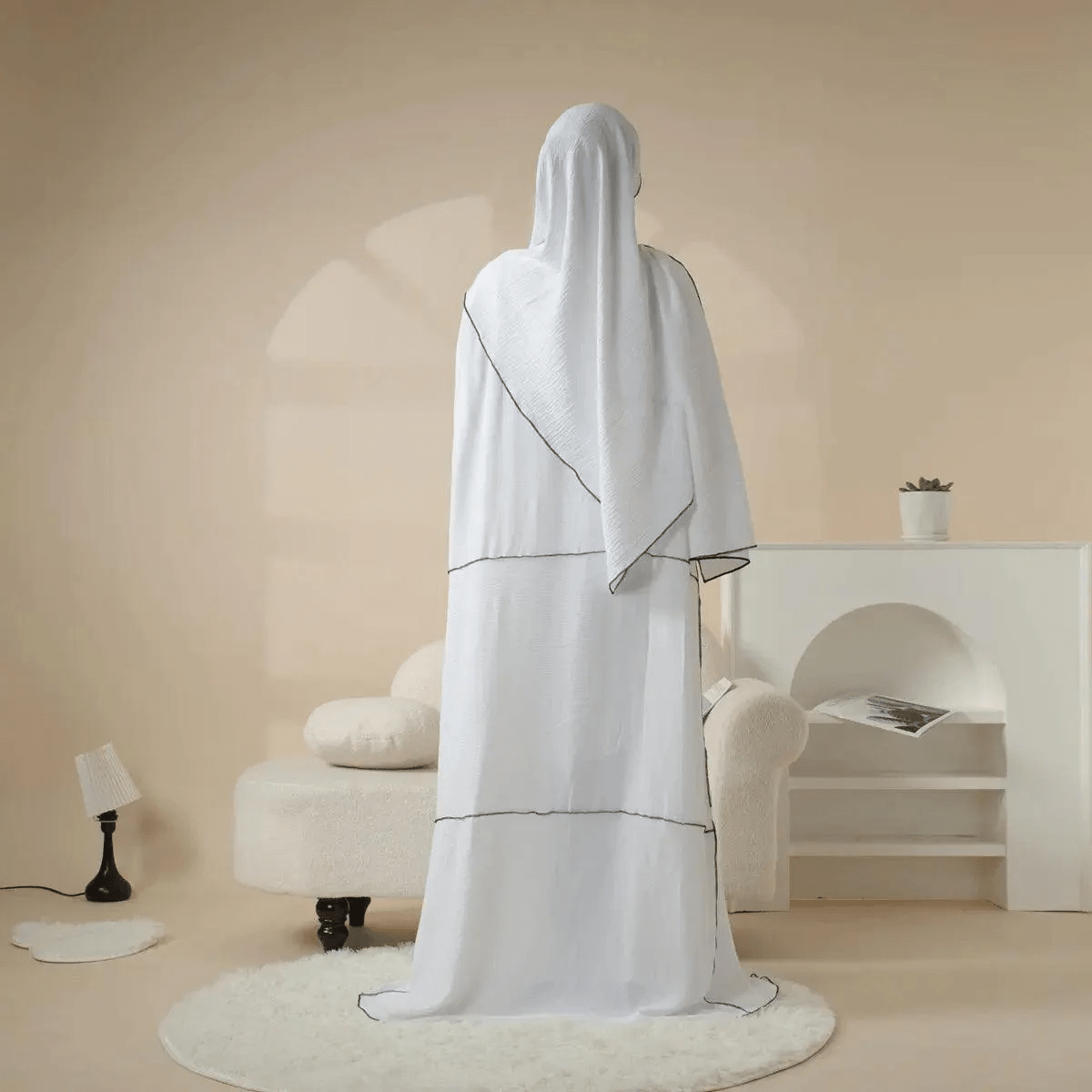 Archive Piece Ice Silk Crepe Splicing Open Abaya 3-Piece Set - MP032 (Size M Only) - Mariam's Collection