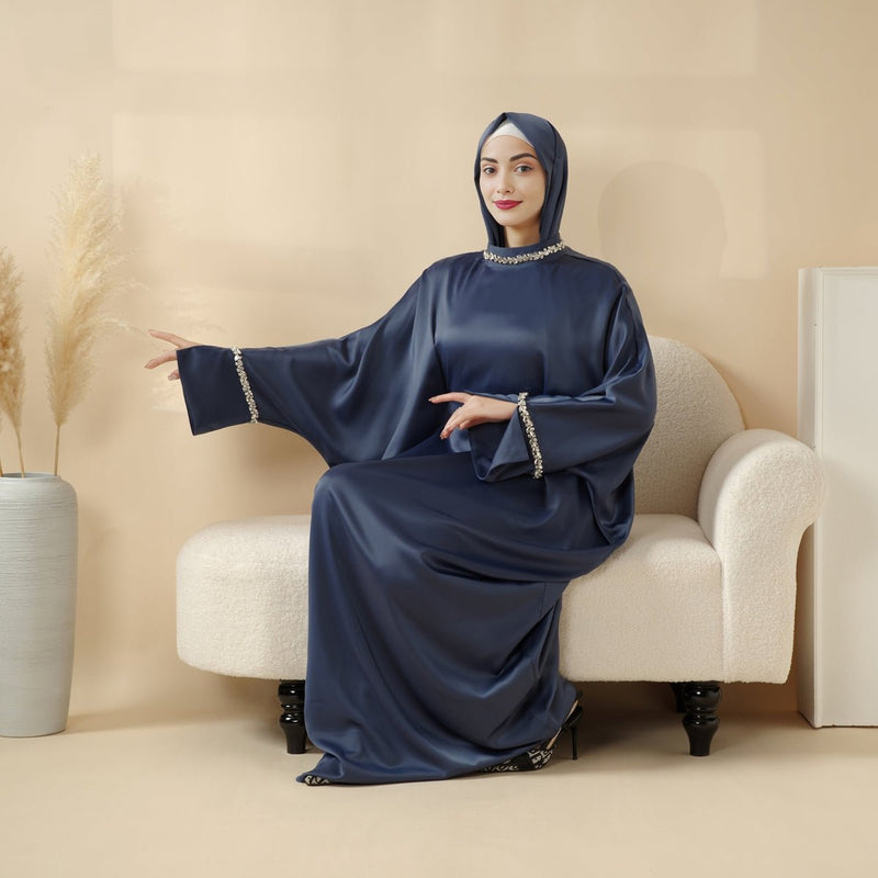 Archive Piece Kaftan Batwing Sleeve Luxury Satin Diamond Abaya 2-Piece Set - MP008 (Size S Only) - Mariam's Collection
