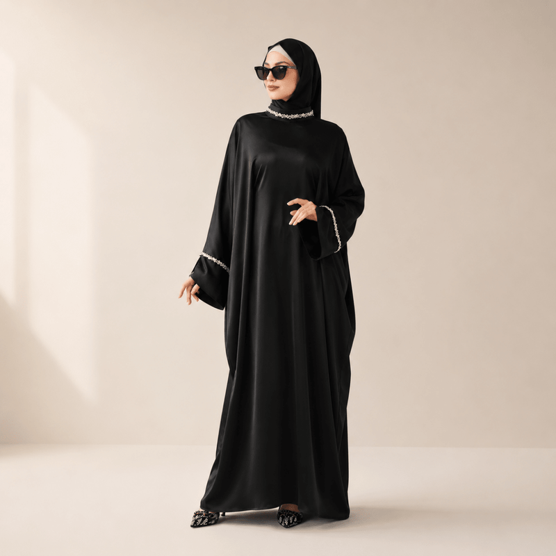 Archive Piece Kaftan Batwing Sleeve Luxury Satin Diamond Abaya - MP009 (Size L Only) - Mariam's Collection