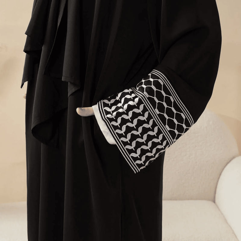 Archive Piece Keffiyeh-Embroidered Cuff Integrated Hijab Prayer Abaya - MP050 (Size Free Size Only) - Mariam's Collection