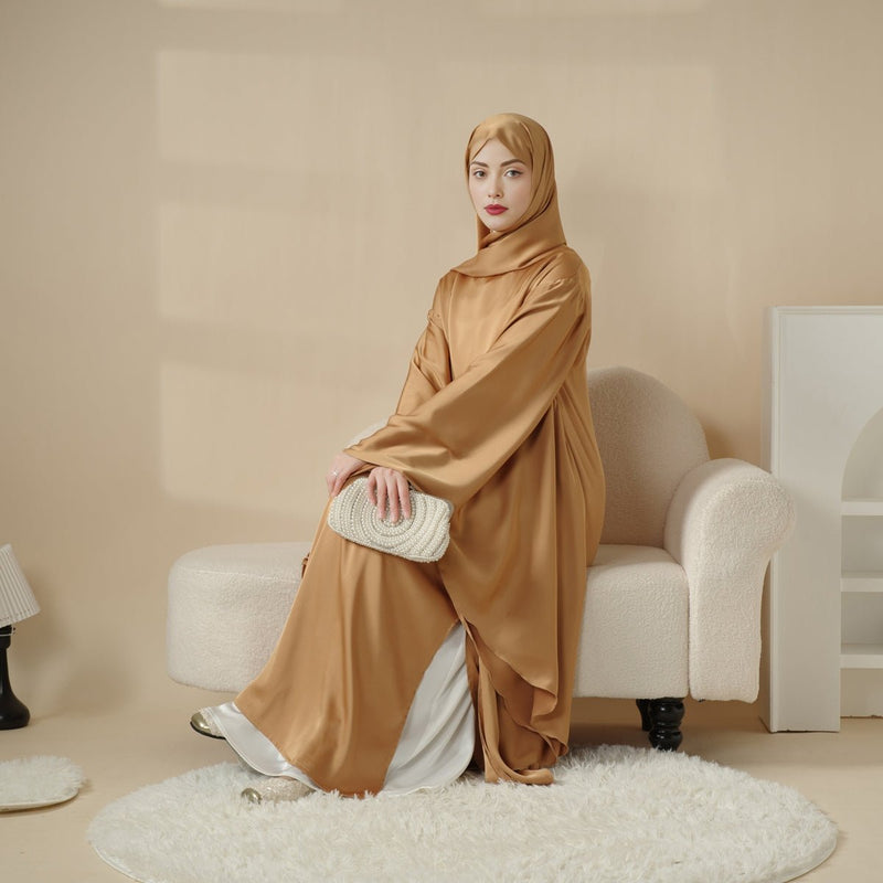 Archive Piece Luxury Satin Floaty Kaftan Abaya With Matching Hijab - MP007 (Size M Only) - Mariam's Collection