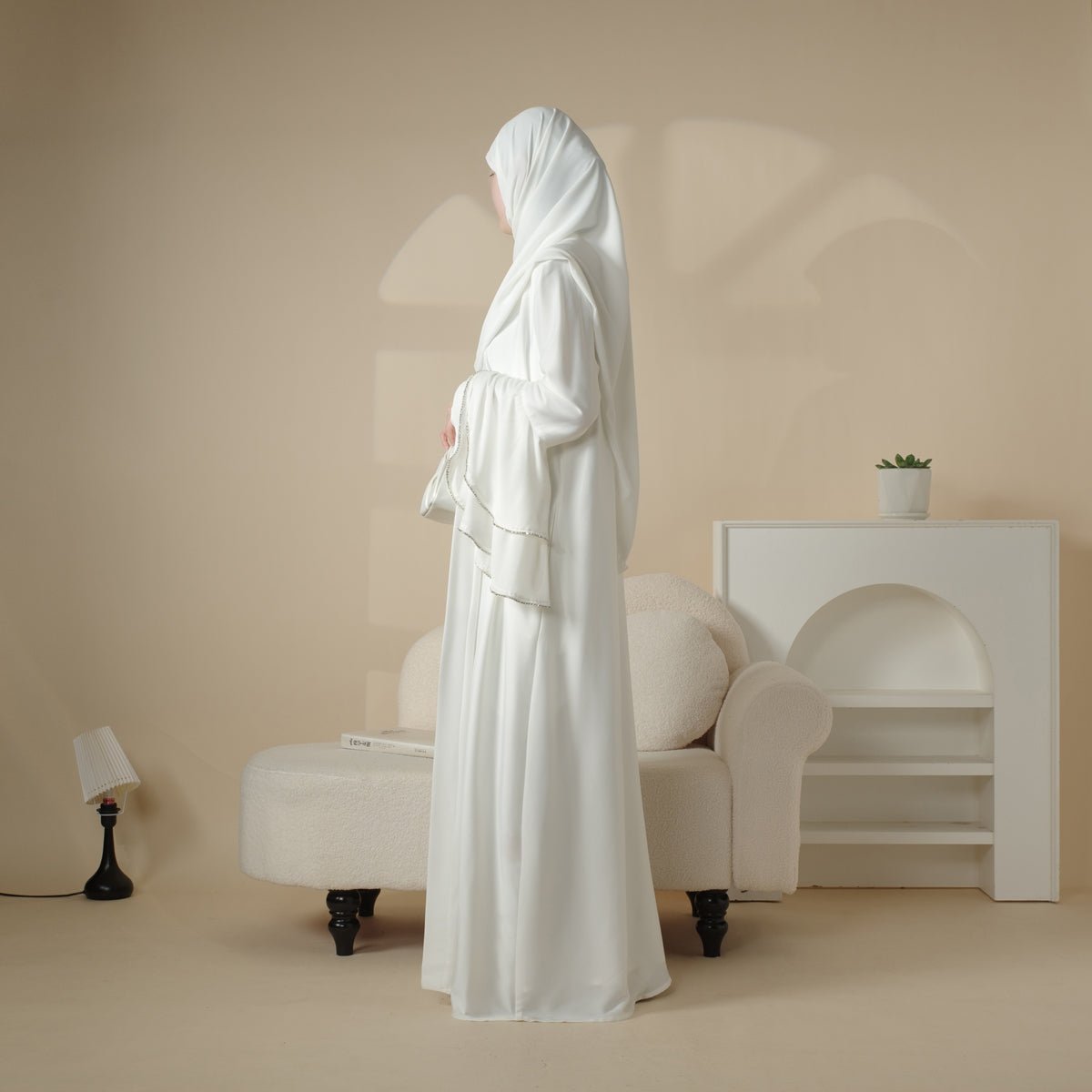 Archive Piece Pleated Crepe Open Abaya 3-Piece Set - MP023 (Size M Only) - Mariam's Collection