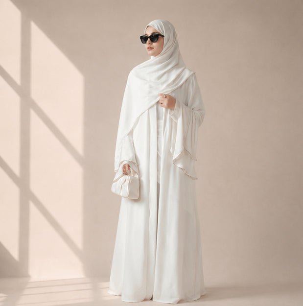 Archive Piece Pleated Crepe Open Abaya 3-Piece Set - MP023 (Size M Only) - Mariam's Collection