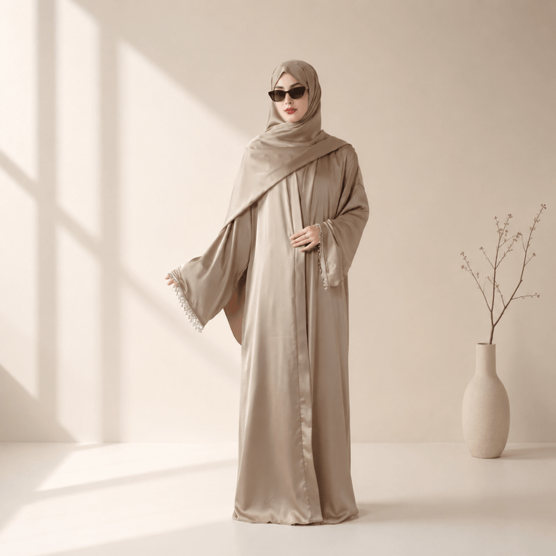 Archive Piece Satin Abaya With Matching Belt Made Of Diamond Tassel - MP003 (Size XXS/XS Only) - Mariam's Collection