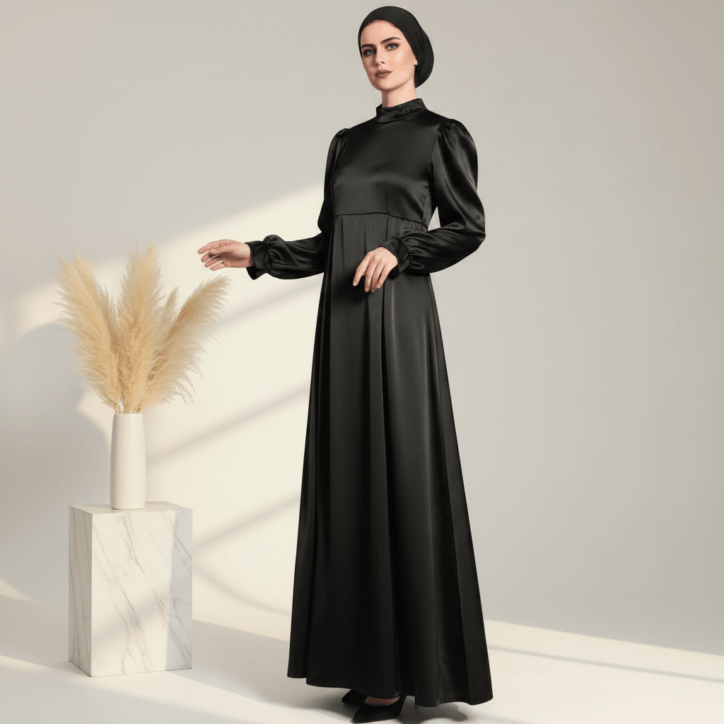 Archive Piece Satin Lantern Sleeve Maxi Dress - MP017 (Size S Only) - Mariam's Collection