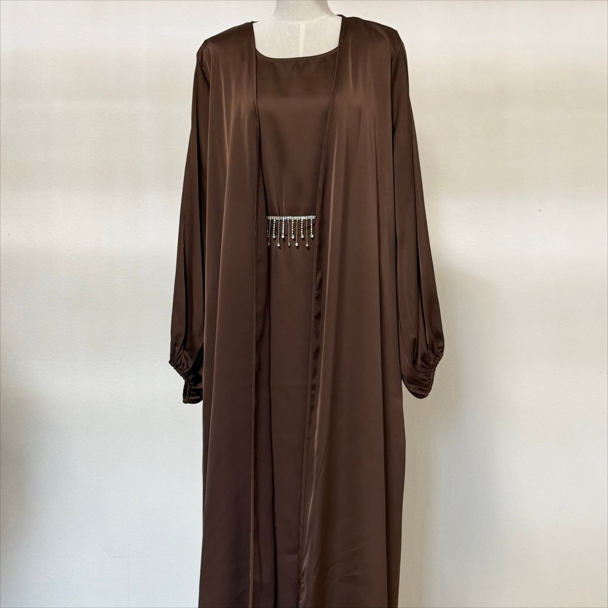 Satin Three-Piece Abaya Set – Archive Open Abaya Robe