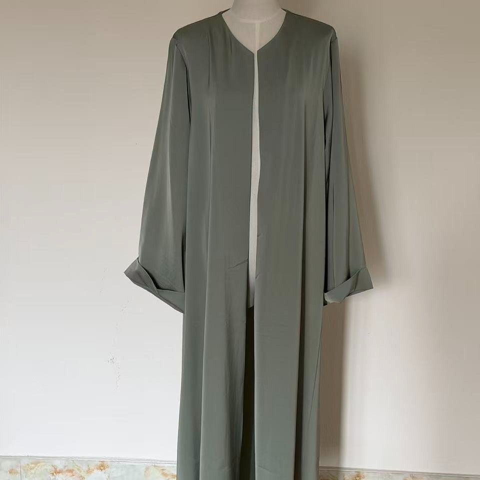 Satin-Look Open Abaya Three-Piece Set – Archive Robe