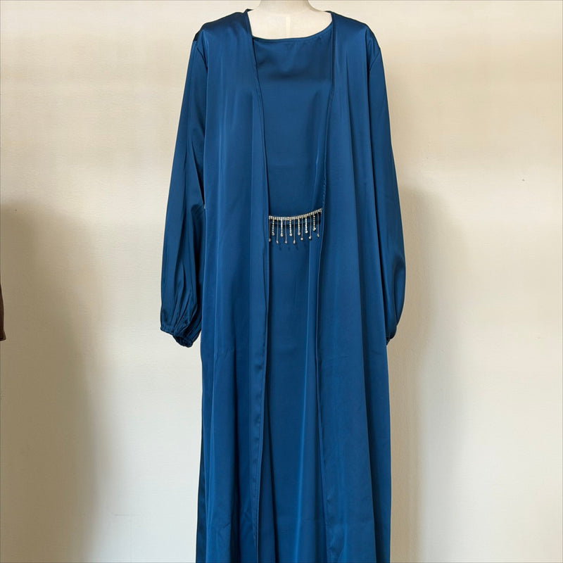 Archive Piece Satin Open Abaya Three-Piece Set - MP066 (Size L Only) - Mariam's Collection