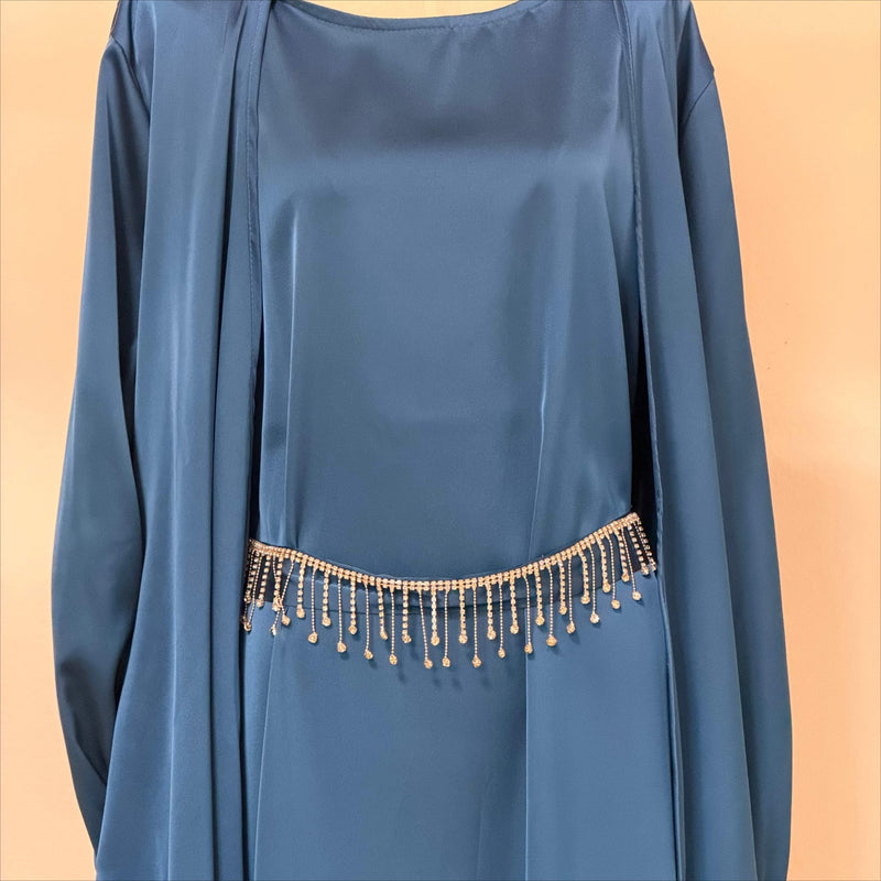 Archive Piece Satin Open Abaya Three-Piece Set - MP066 (Size L Only) - Mariam's Collection