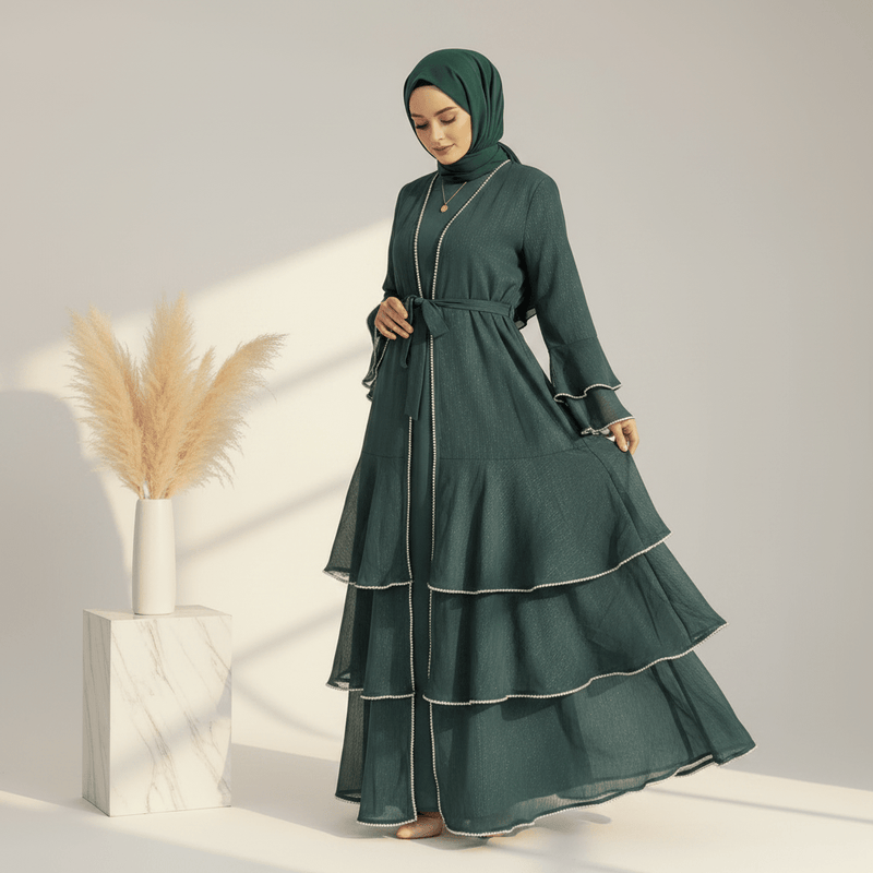 Archive Piece Shimmer Crepe Open Abaya & Belt Set - MP013 (Size M Only) - Mariam's Collection