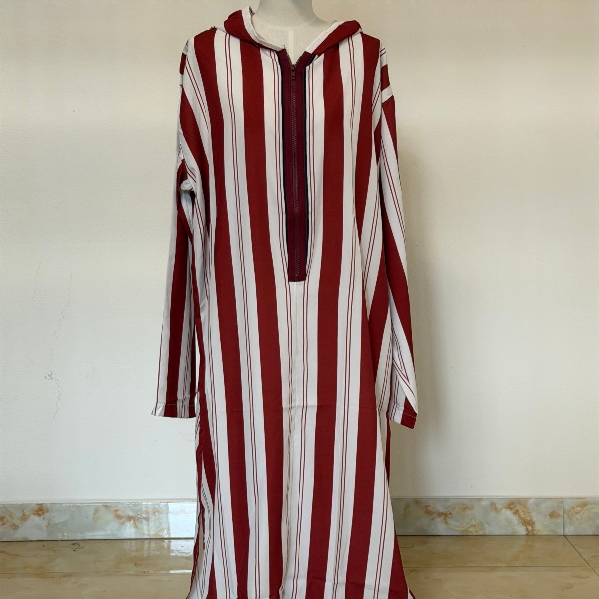 Archive Piece Striped Hooded Half-Zip Maxi Kaftan - MP060 (Size L Only) - Mariam's Collection