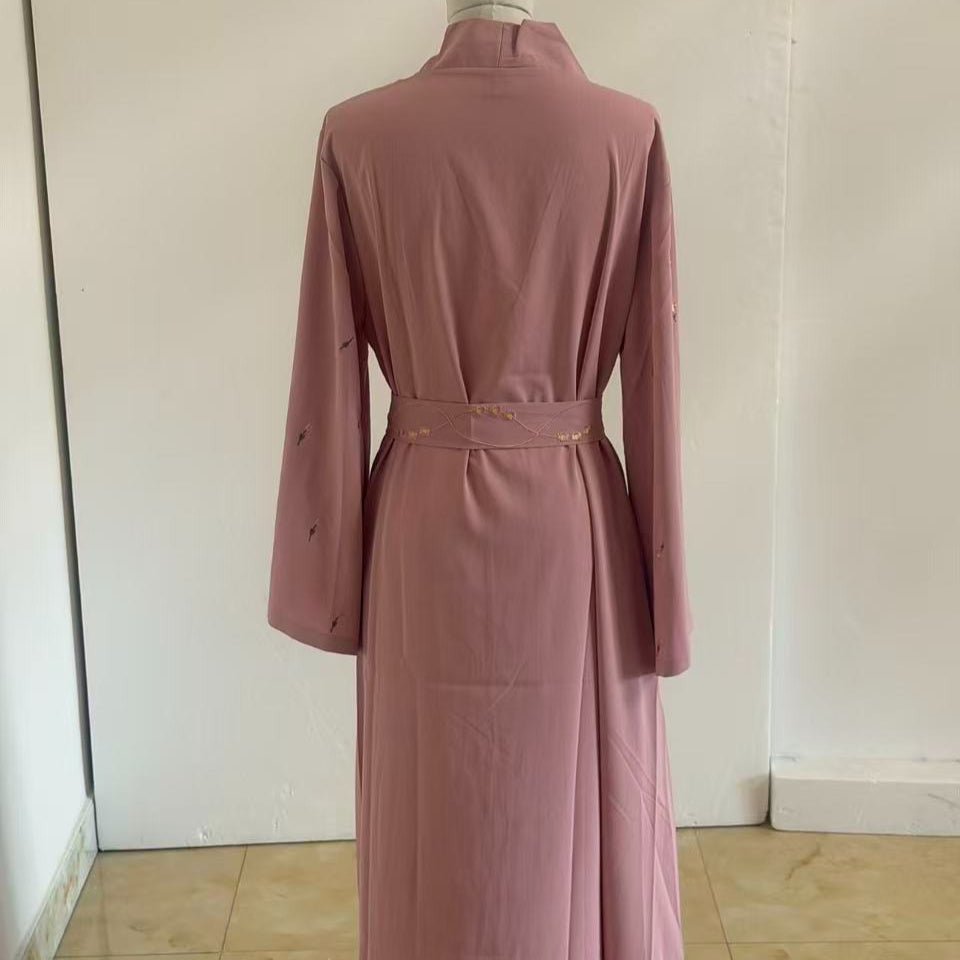 Archive Piece Tulip Embroidered Nida Abaya 4-Piece Set - MP024 (Size M Only) - Mariam's Collection