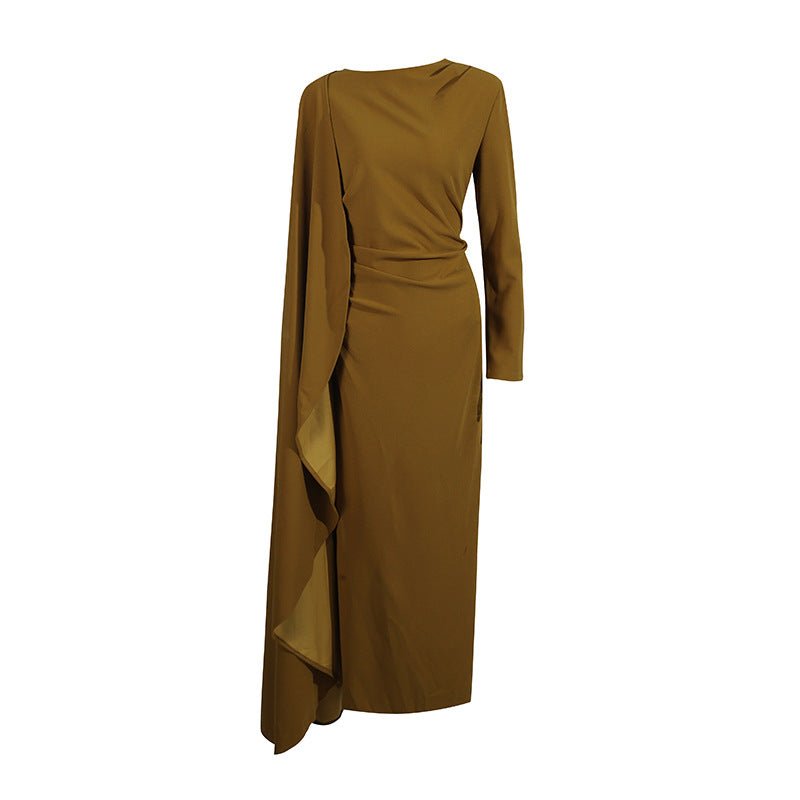 Asymmetric Cape Gown with Back Slit(MS216) - Mariam's Collection
