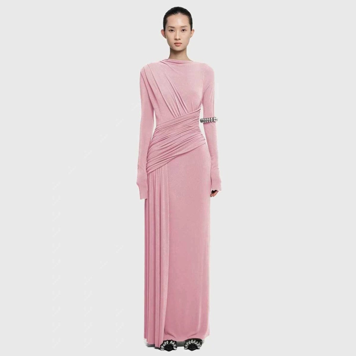 Asymmetric Draped Evening Gown(MS220) - Mariam's Collection
