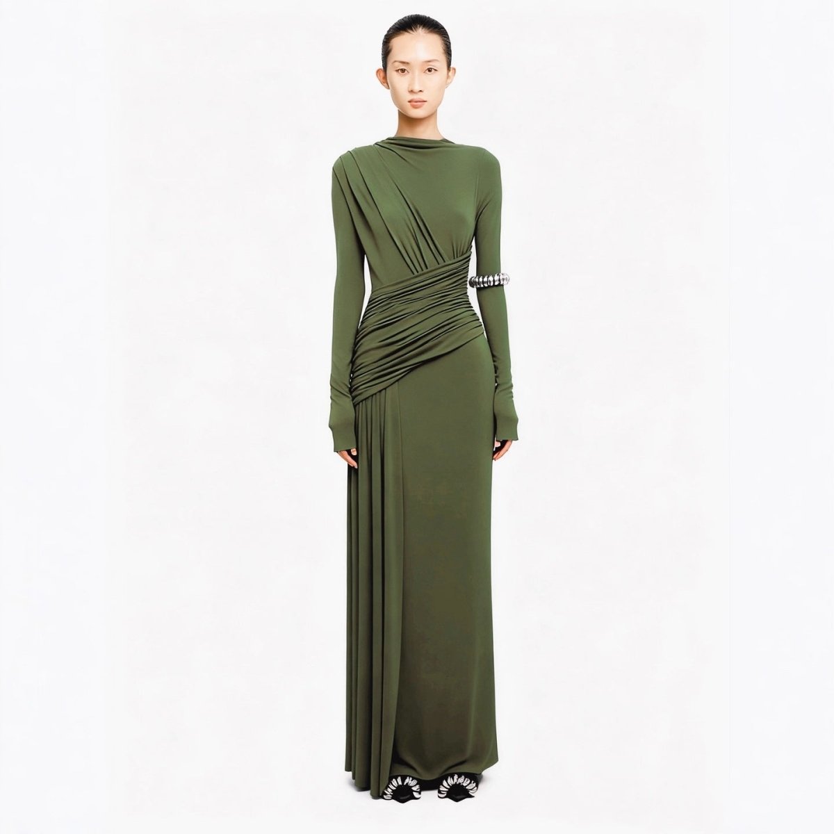 Asymmetric Draped Evening Gown(MS220) - Mariam's Collection