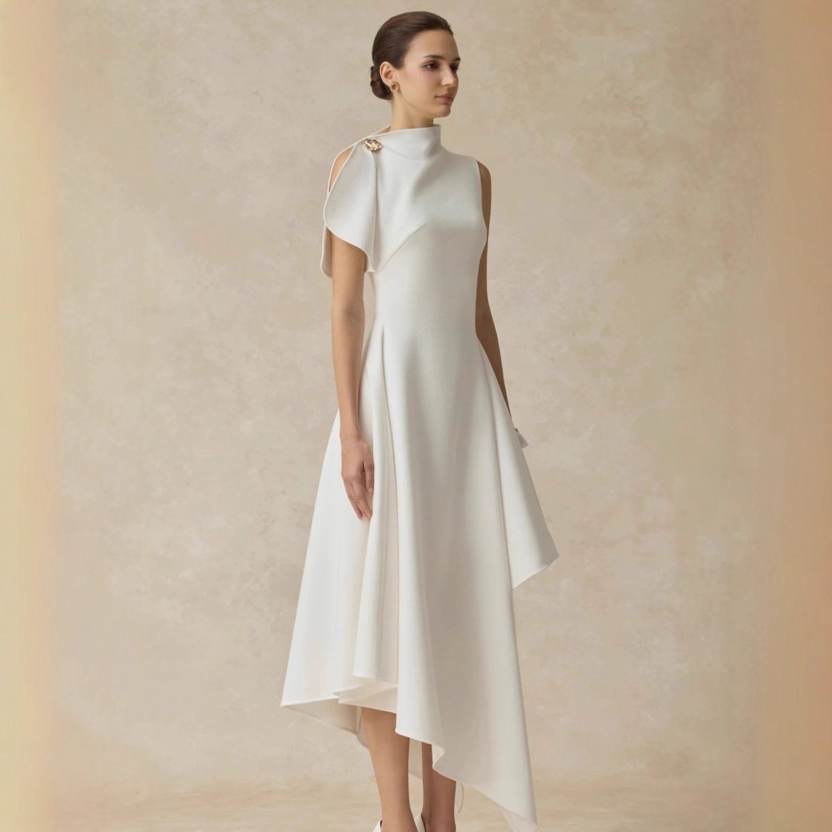 Asymmetric Draped Shoulder Hi - Lo Formal Dress(MS416) - Mariam's Collection