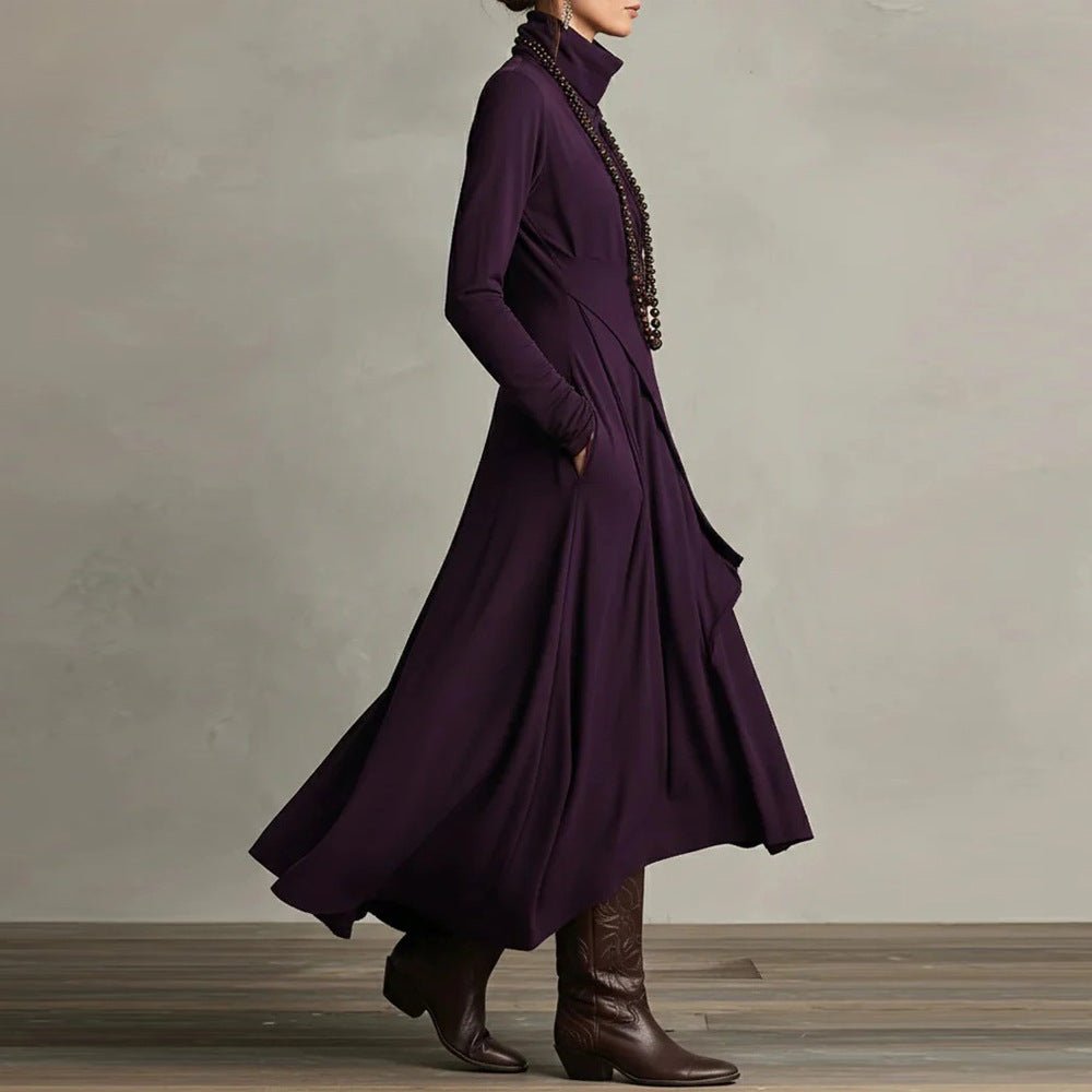 Asymmetric Wrap Gown with Turtleneck | Draped Handkerchief Hem Dress(MS261) - Mariam's Collection