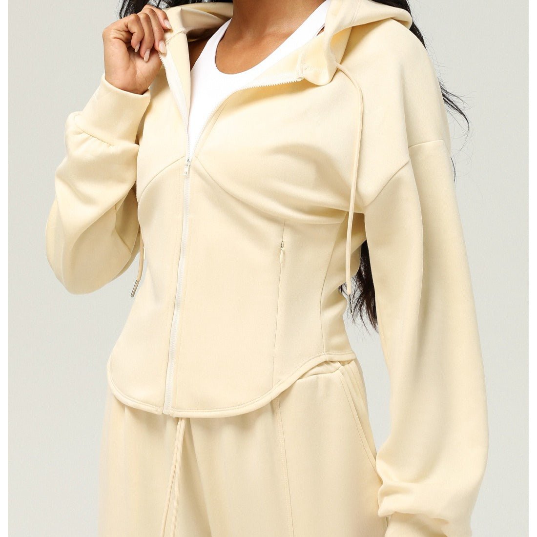 Athletic Zip - Up Hoodie Jacket | Cinched Waist Yoga Top with Pockets(MS169) - Mariam's Collection