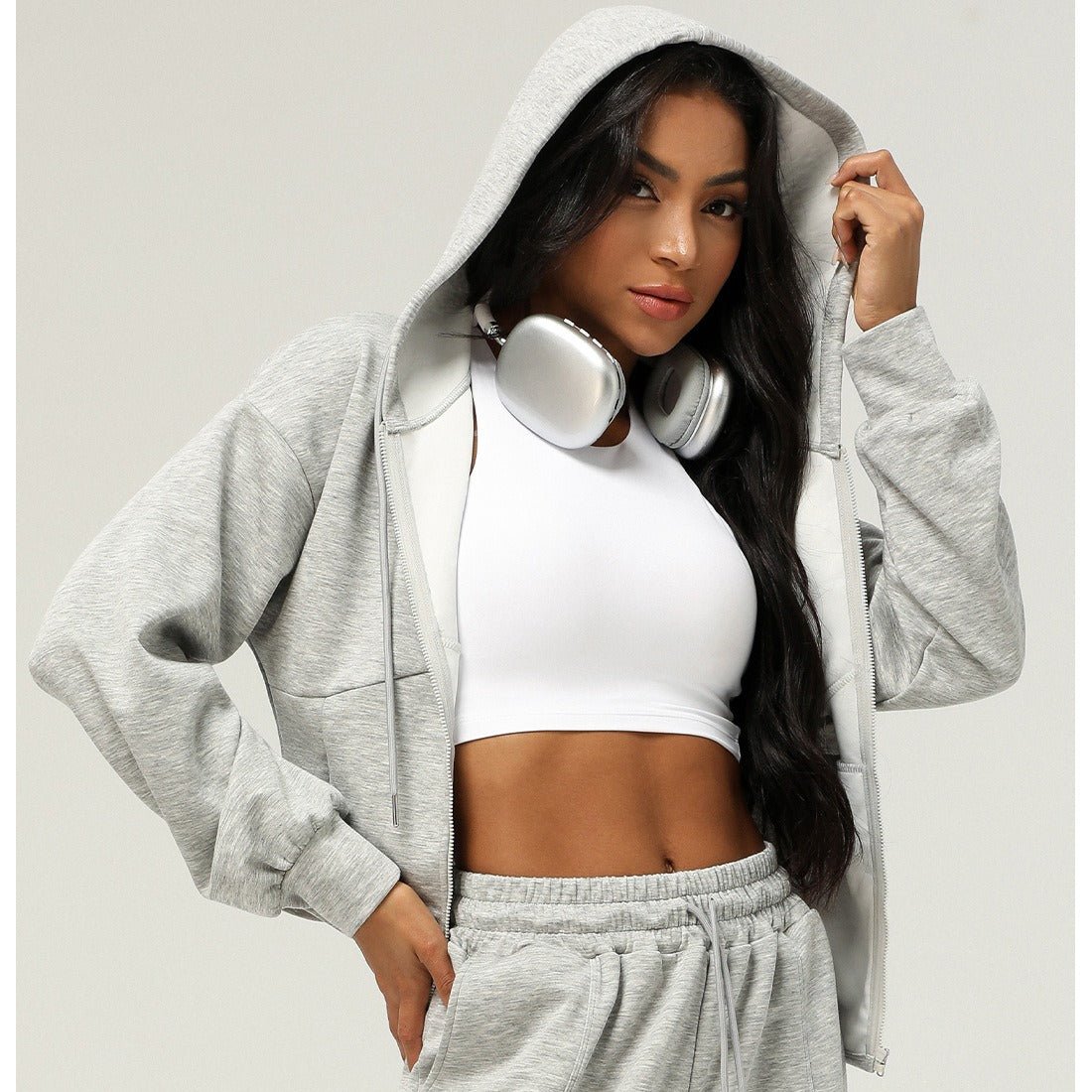 Athletic Zip - Up Hoodie Jacket | Cinched Waist Yoga Top with Pockets(MS169) - Mariam's Collection