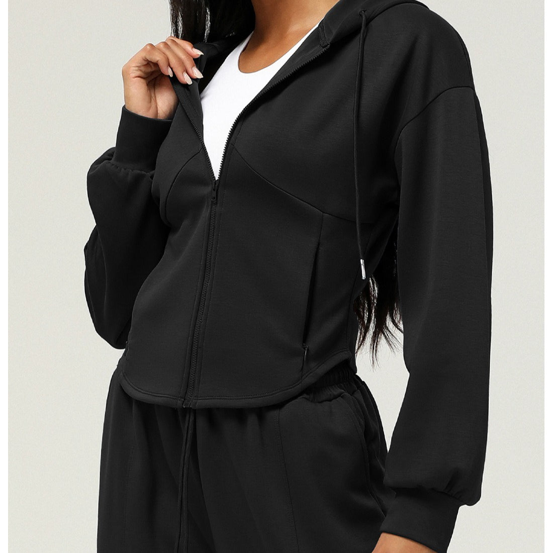 Athletic Zip - Up Hoodie Jacket | Cinched Waist Yoga Top with Pockets(MS169) - Mariam's Collection