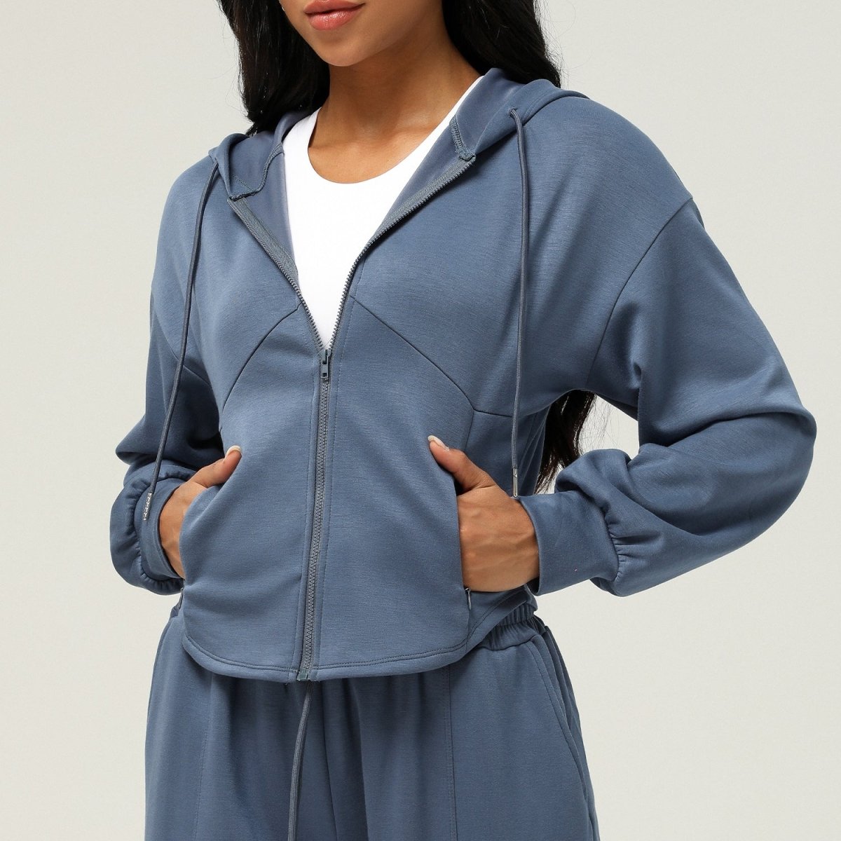 Athletic Zip - Up Hoodie Jacket | Cinched Waist Yoga Top with Pockets(MS169) - Mariam's Collection