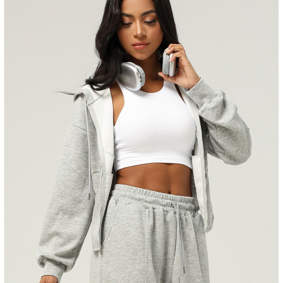Athletic Zip - Up Hoodie Jacket | Cinched Waist Yoga Top with Pockets(MS169) - Mariam's Collection