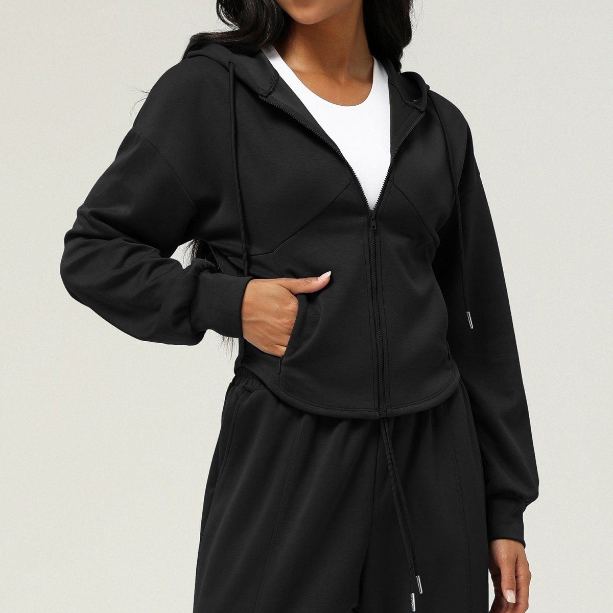 Athletic Zip - Up Hoodie Jacket | Cinched Waist Yoga Top with Pockets(MS169) - Mariam's Collection