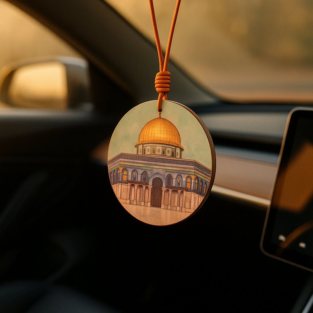 Handcrafted Islamic Car Mirror Hanger | Premium Leather Islamic Car Ornament with Geometric Art  (MAC260)