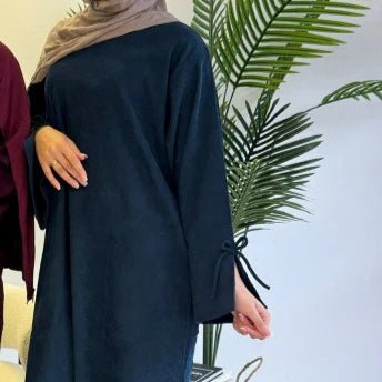 Autumn Bow - Sleeve Corduroy Abaya | Modest Muslim Women's Luxury Wear(MA248) - Mariam's Collection