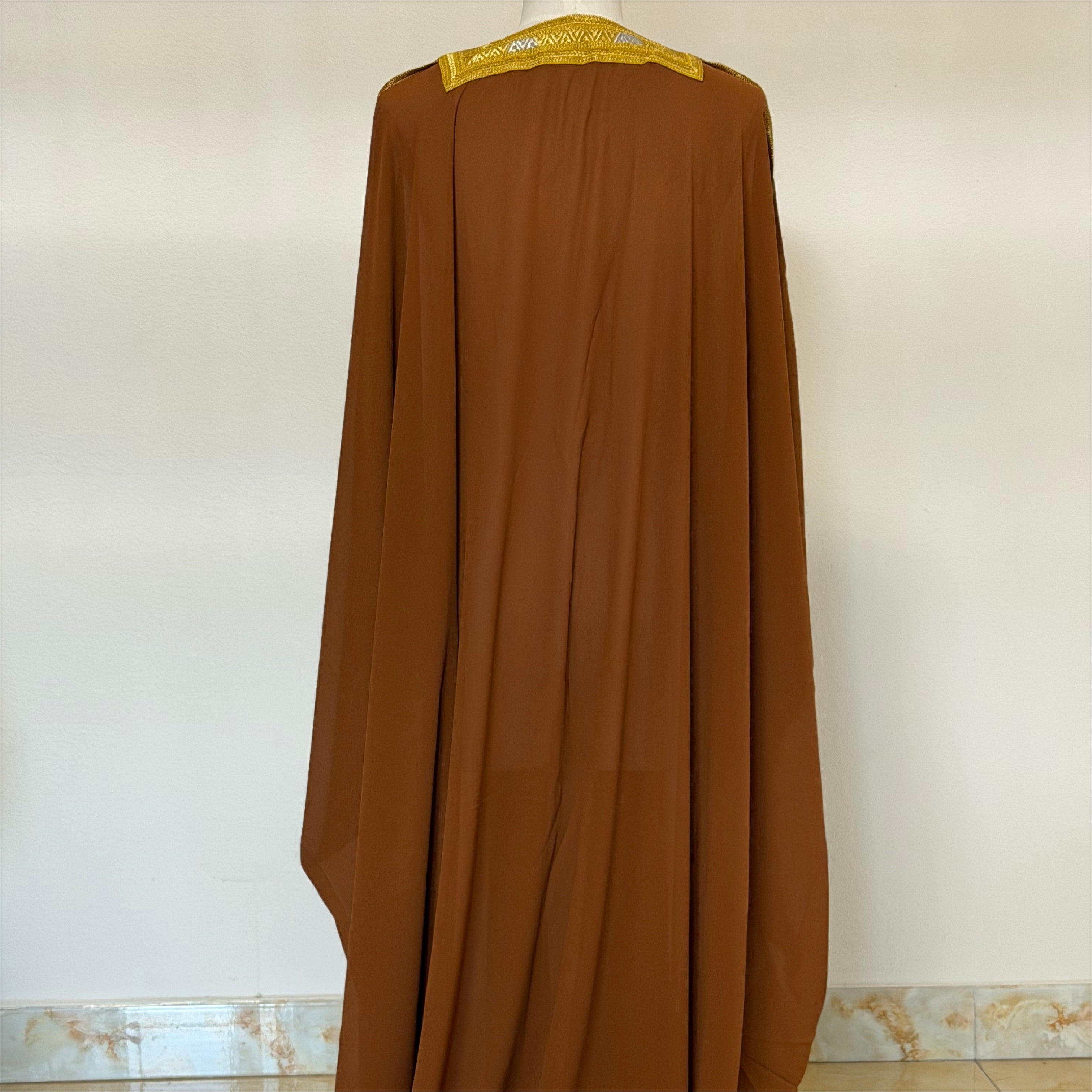 Archive Piece Gold Geometric Embroidered Batwing Open Abaya - MP056 (Size L Only)