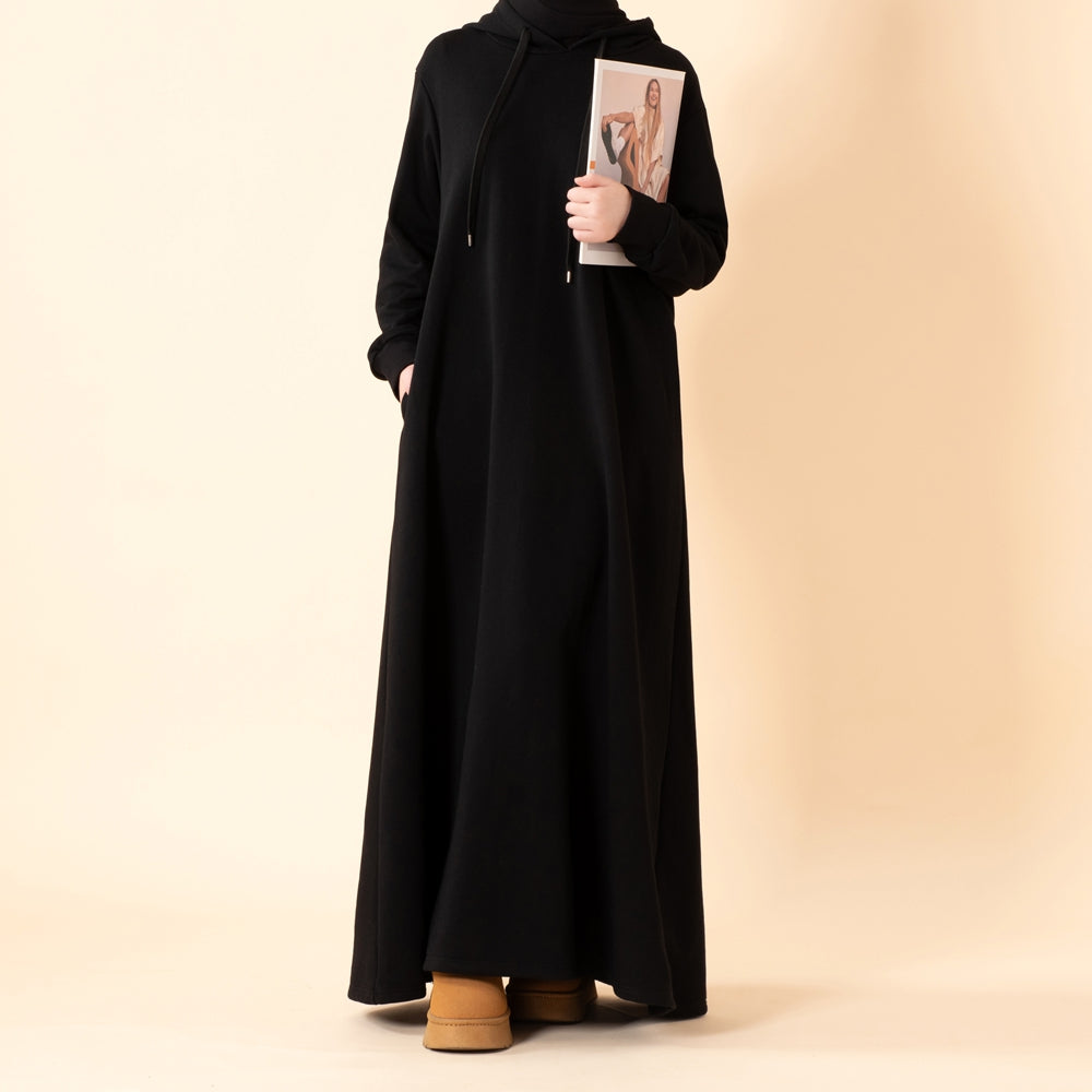 French Terry Hoodie Abaya With Pockets  (MA340)