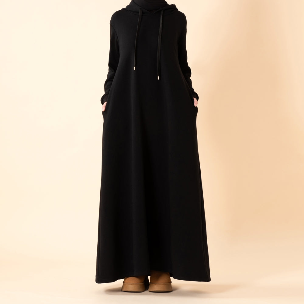 French Terry Hoodie Abaya With Pockets  (MA340)