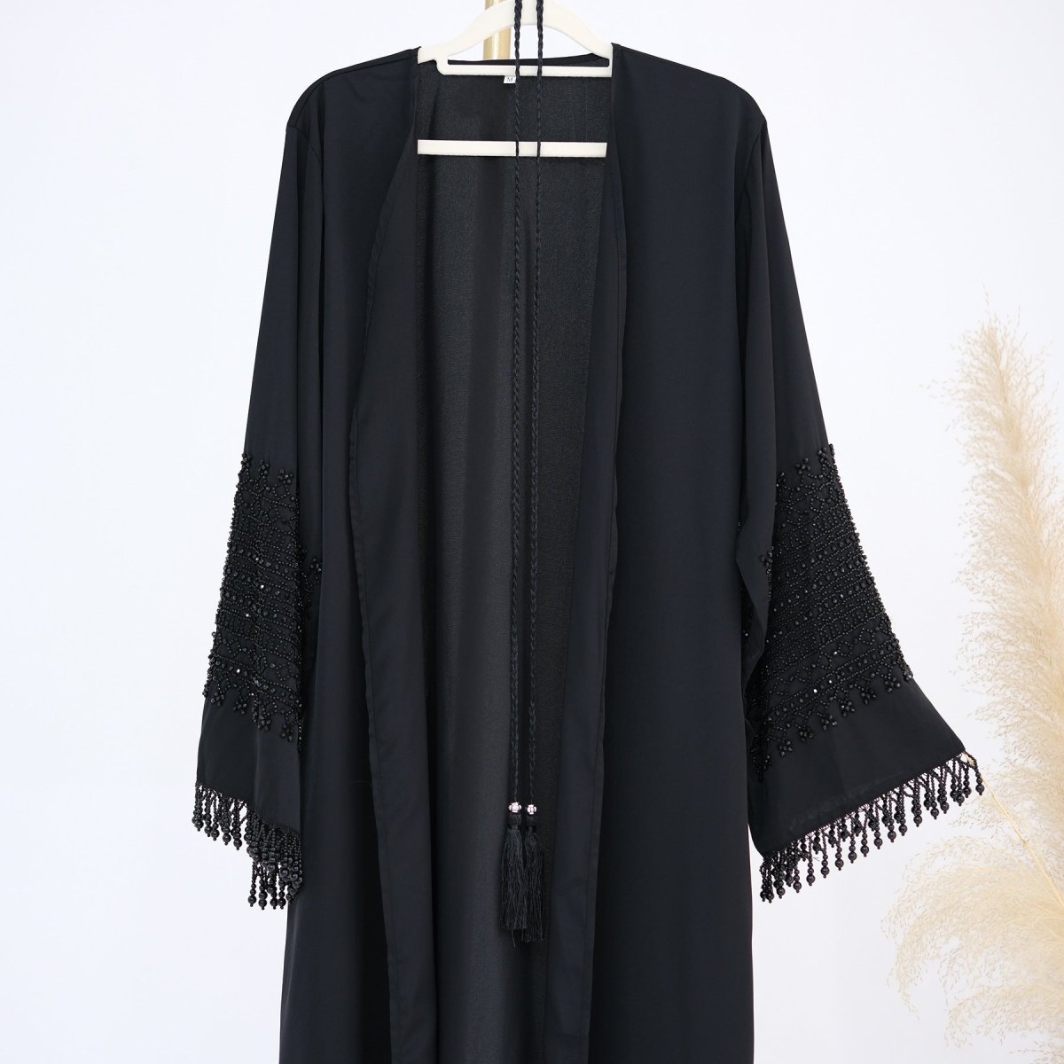Beaded Embroidery Flared-Sleeve Open Abaya(MOA334) - Mariam's Collection