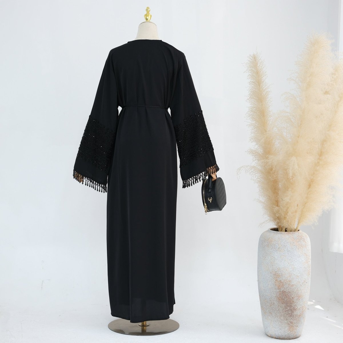 Beaded Embroidery Flared-Sleeve Open Abaya(MOA334) - Mariam's Collection