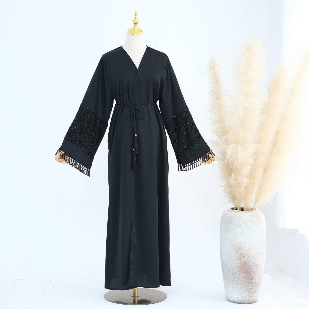Beaded Embroidery Flared-Sleeve Open Abaya(MOA334) - Mariam's Collection