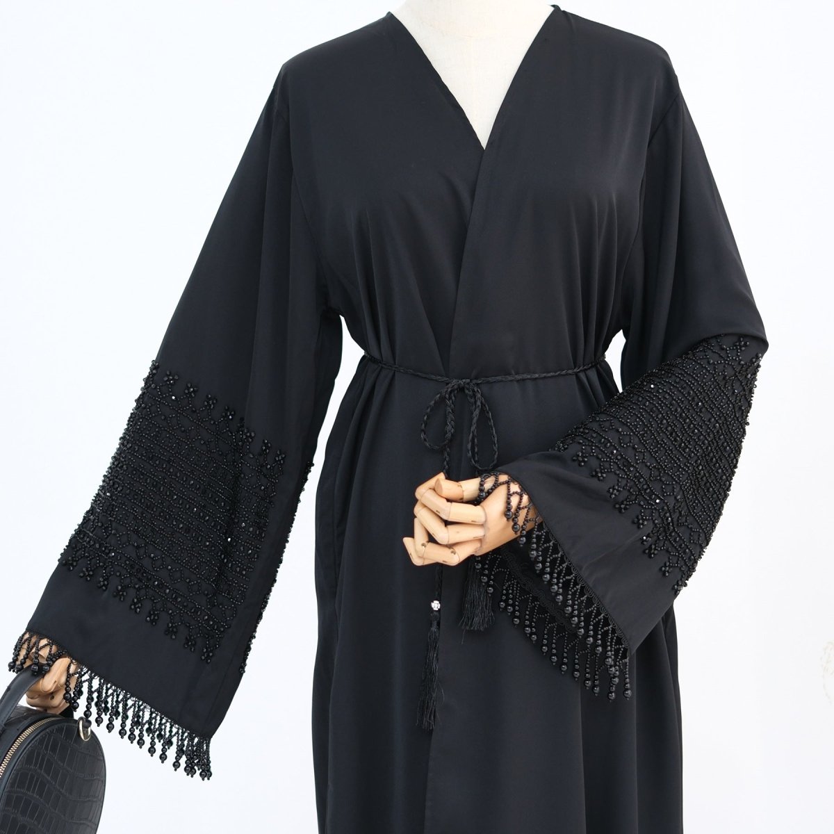 Beaded Embroidery Flared-Sleeve Open Abaya(MOA334) - Mariam's Collection