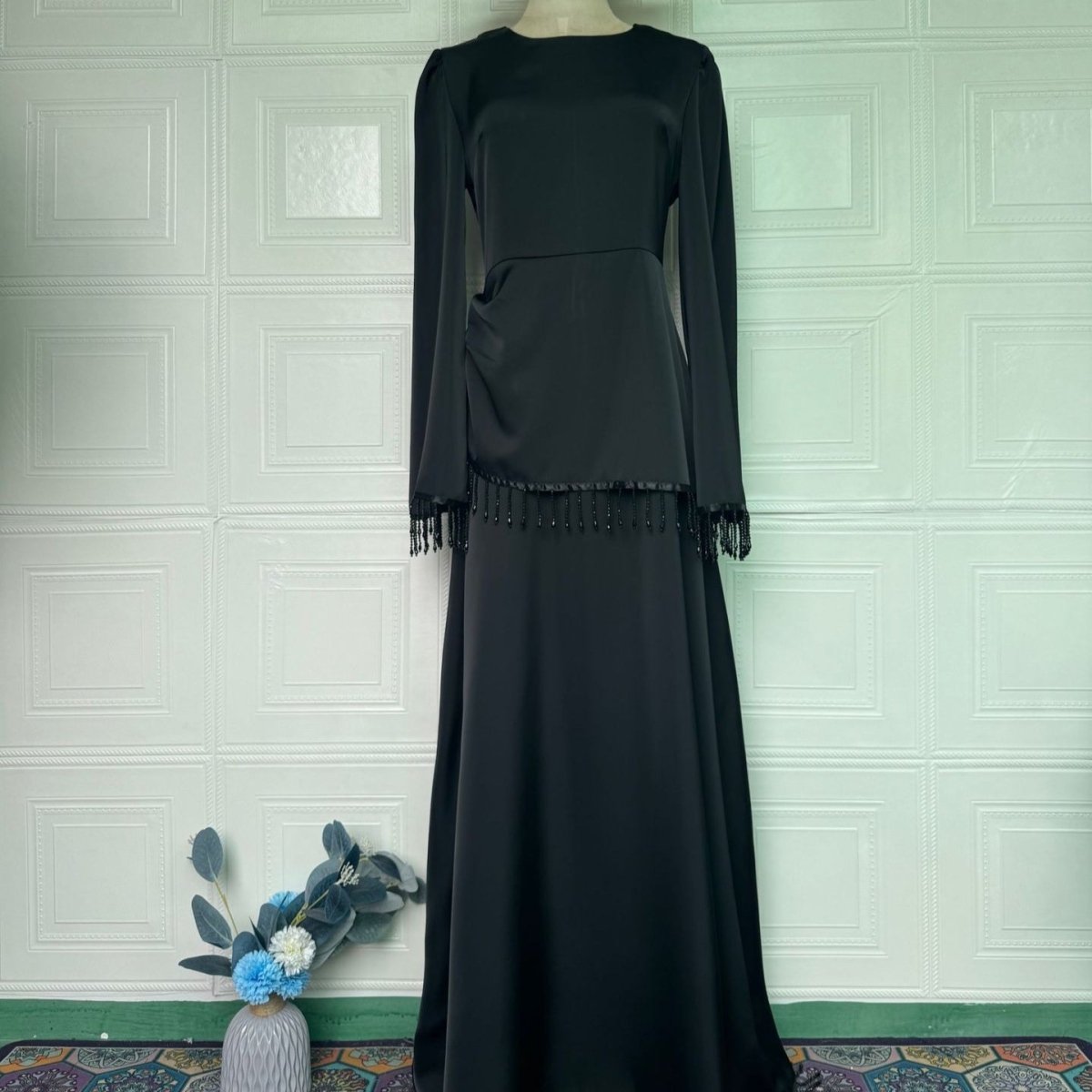 Beaded Fringe Cuff Maxi Dress(MS480) - Mariam's Collection