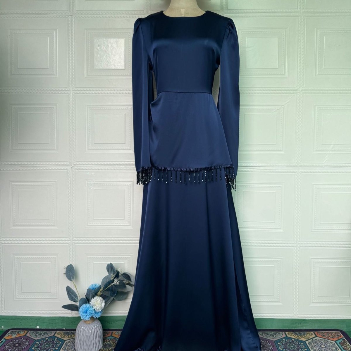 Beaded Fringe Cuff Maxi Dress(MS480) - Mariam's Collection